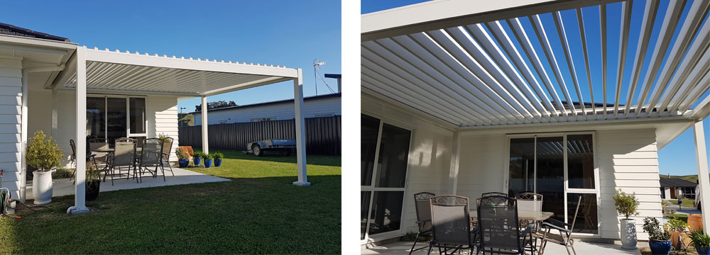 Freestanding louvre roof installed on a north facing patio for all year round outdoor living