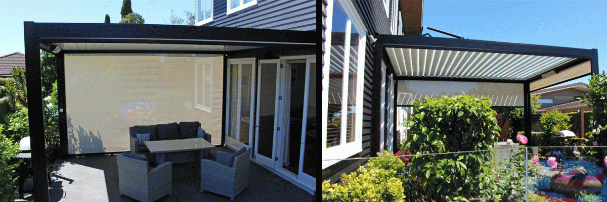Bask Outdoor Living System with 3 drop down awnings have made all the difference to these homeowners lifestyle