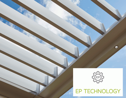 End pivot technology brings the louvre blade in close to the gutter so there is less pooling of water