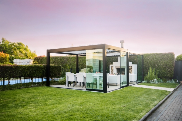 Bask Outdoor Room with Glaslide doors on exposed sides