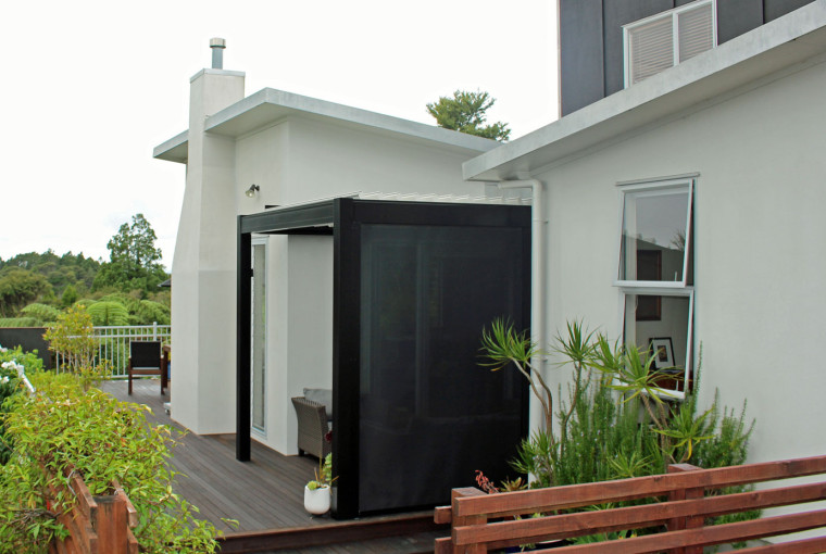 Bask louvre roof custom made to fit this outdoor area outside the kitchen door