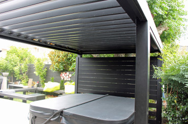 Louvre Roof added to complete this homeowners resort like backyard area